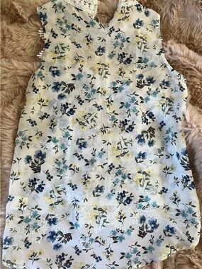 Beautees White Lace-Trim Floral Camisole with Blue & Yellow Accents